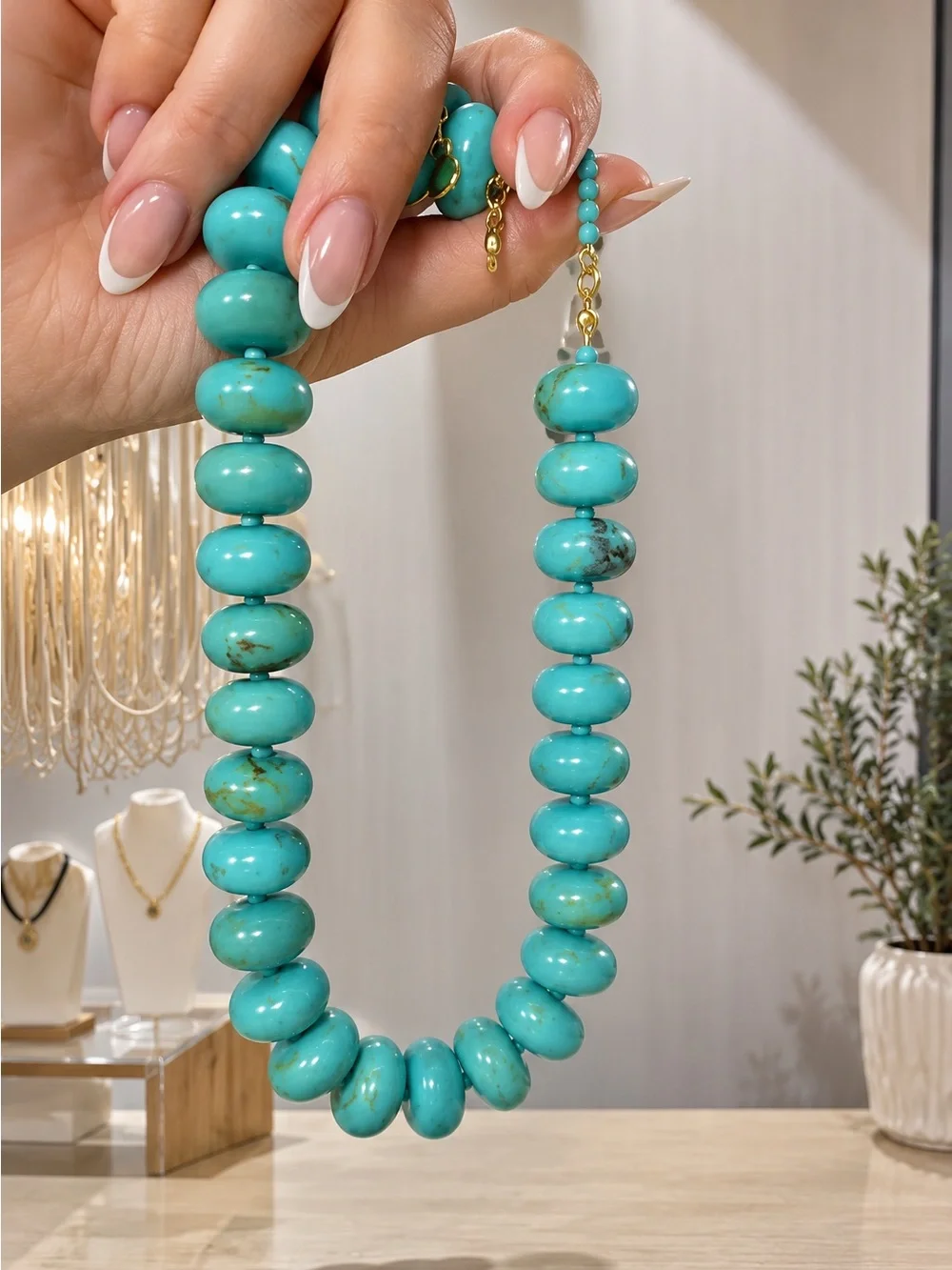 New Mayamar genuine Turquoise Bead Statement Necklace - Picture 2 of 2